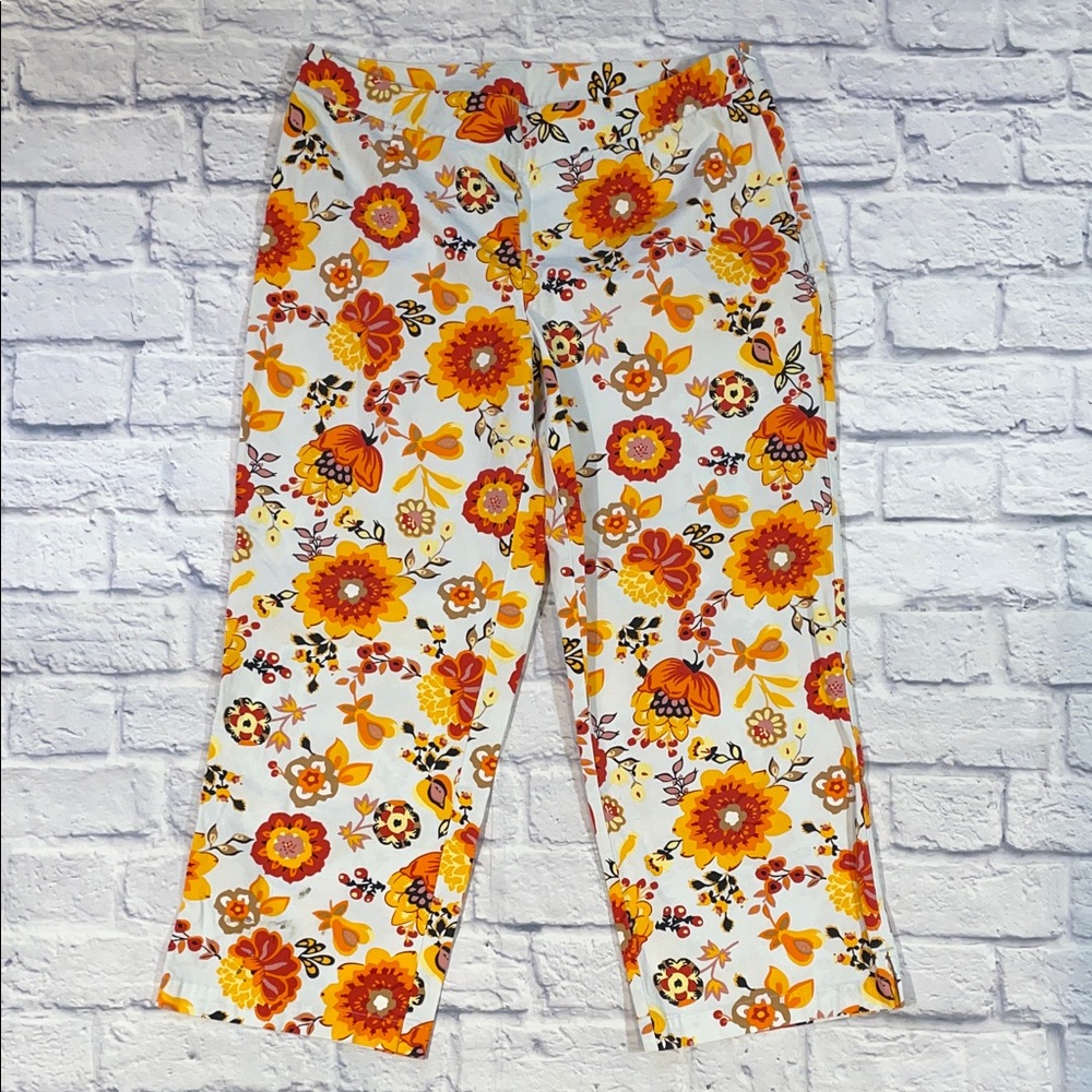 Hanna Andersson Floral Ankle Pants - Orange and Yellow Size 14
